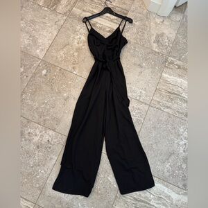 NWT She + Sky Classic Black Wide Leg Spaghetti Strap V Neck Jumpsuit